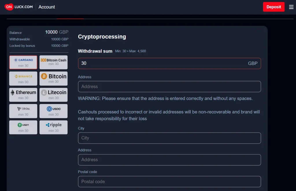 Withdrawal with Crypto